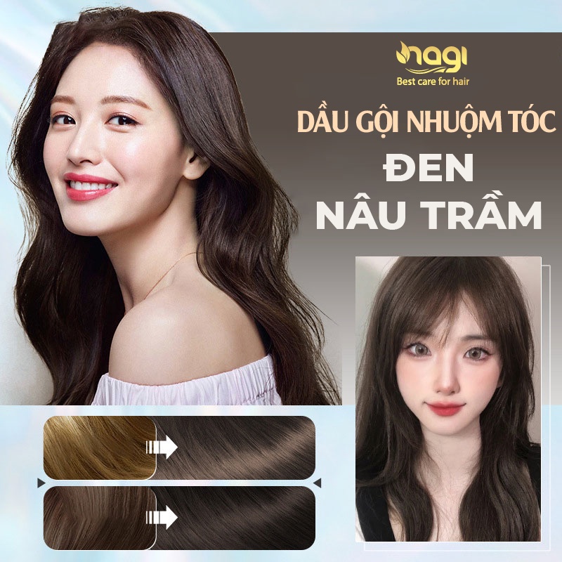 Dầu gội nhuộm tóc thảo dược màu Đen Nâu Trầm Nagi DARK BROWN 04 chiết xuất từ thiên nhiên chai 400ml