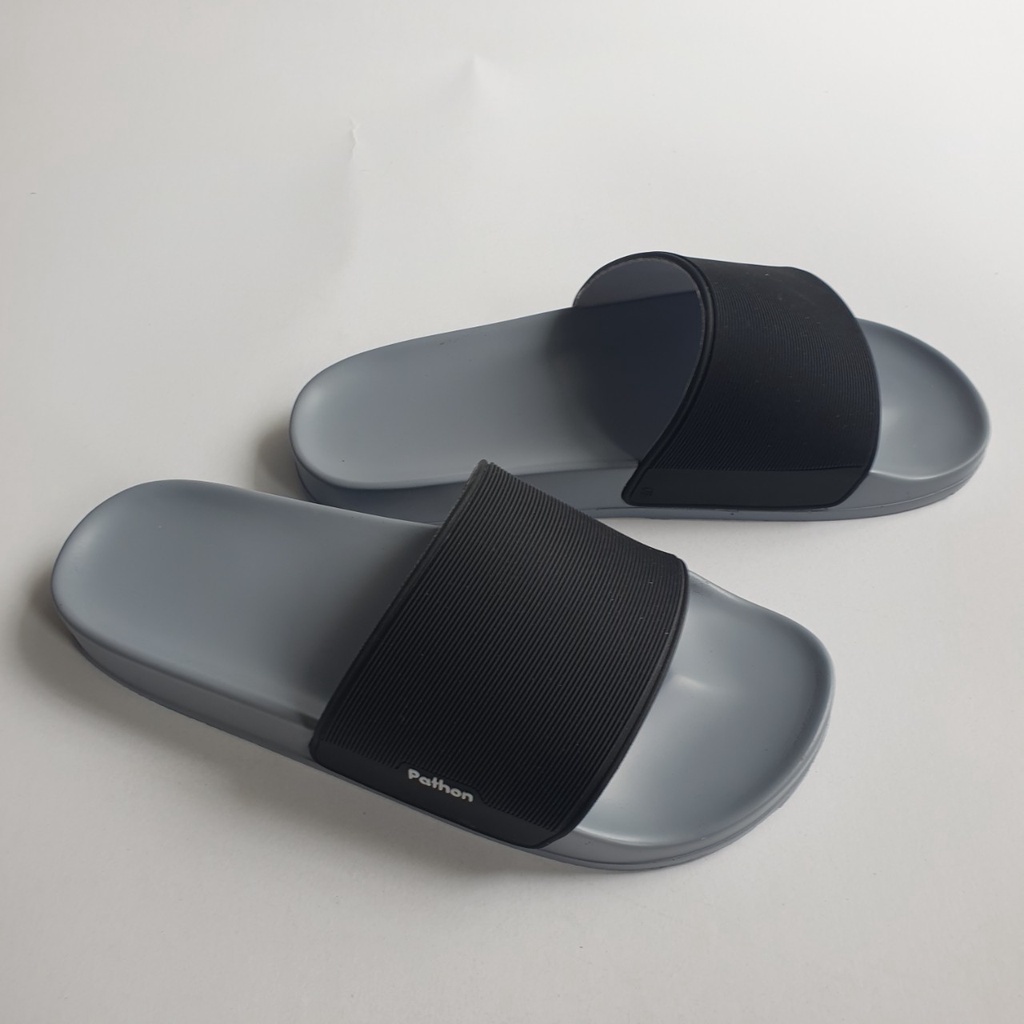 Dép nam nữ quai ngang slipper Pathon PVC và đế PU xám quai đen Mẫu SD62