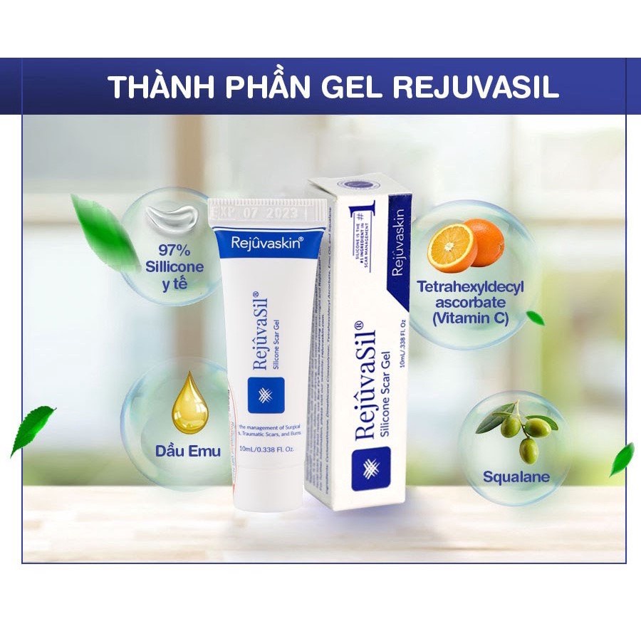 Gel ngăn ngừa sẹo và làm xẹp sẹo lồi, sẹo phì đại Rejuvaskin Rejuvasil 10ml