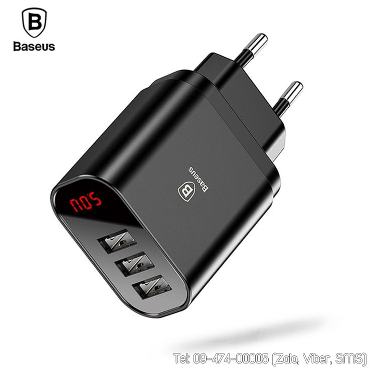 Củ Sạc Baseus 3 Cổng USB Có Đèn Led Báo Nguồn