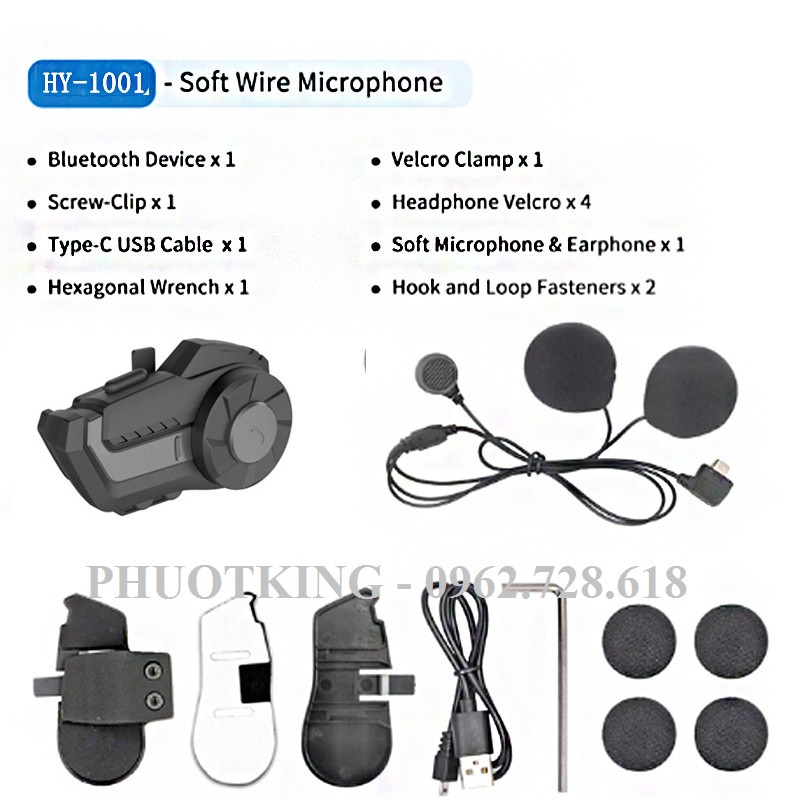 Tai nghe Bluetooth Hysnox HY-1001 gắn mũ bảo hiểm chính hãng - PHƯỢT KING