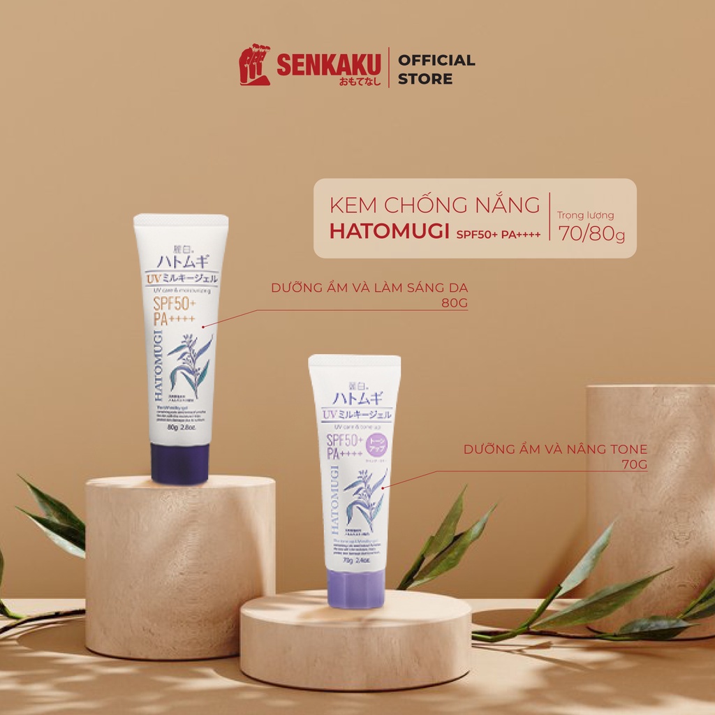 Kem chống nắng mặt Hatomugi Nhật Bản UV Care & Moisturizing sáng da SPF50+ PA++++ 80g