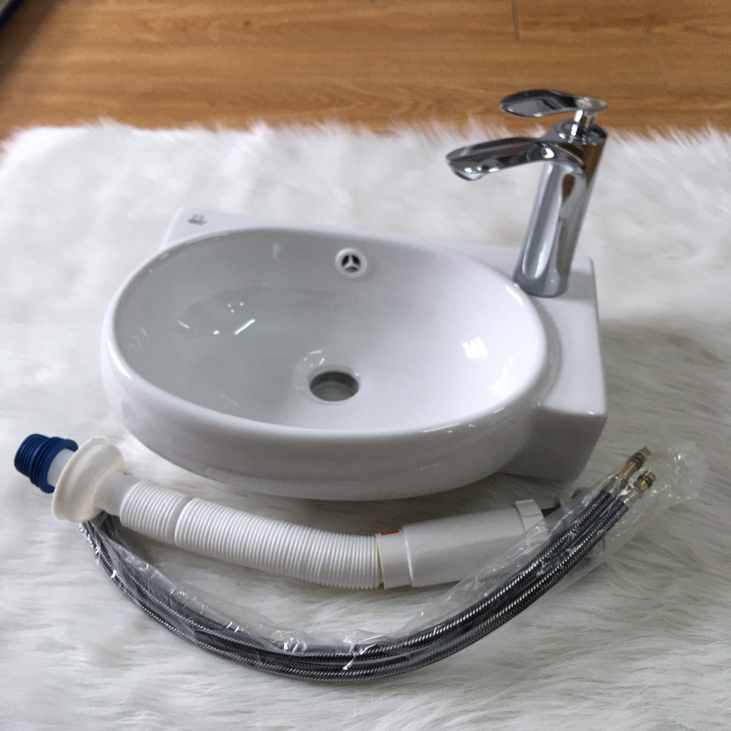 Chậu lavabo sứ, chậu rửa mặt treo tường loại nhỏ cho phòng tắm chật hẹp, men đẹp bảo hành 10 năm