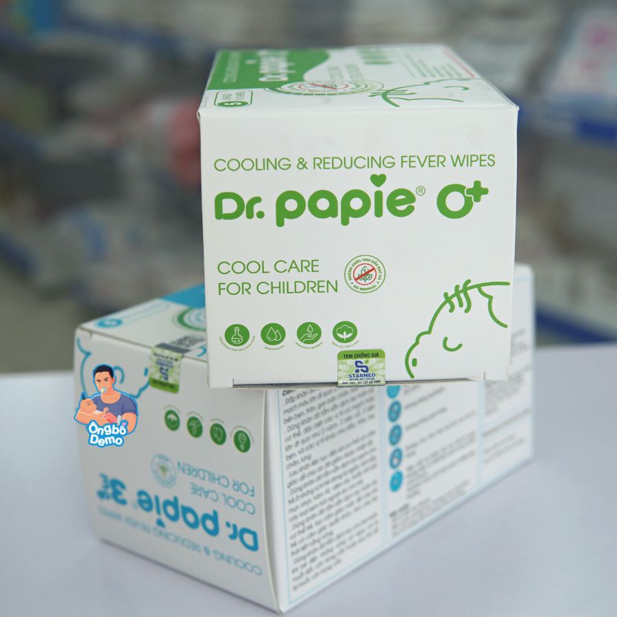 Khăn Lau Hạ Sốt Dr Papie Cho Bé, Hạ Nhiệt Giảm Sốt Ngắn Ngừa Co Giật (25 tờ/hộp) - Ongbodemo