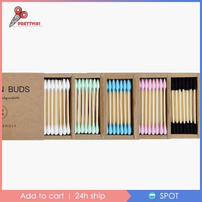 Set 1 / 200 Tăm Bông Cotton Vệ Sinh Tai Mũi Hai Đầu Màu Hồng Prettyia1