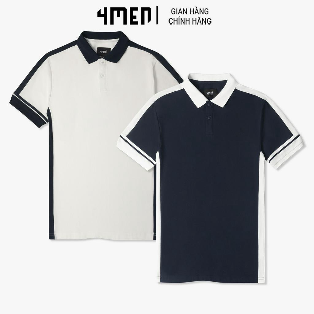 Áo Polo Nam Mắt Chim Phối Vai Form Regular 4MEN PO106 vải cotton thấm mồ hôi, thoáng mát, polyester mền mịn