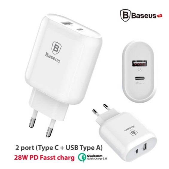 Củ Sạc nhanh đa năng 23W Baseus Bojure cho Iphone/Tablet/Macbook (2 Port, USB Type-c PD Quick charge 3.0)