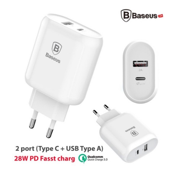 Bộ củ cáp sạc nhanh đa năng 28W/32W Baseus Bojure cho Iphone/Tablet/Macbook (2 Port, USB Type-c PD Quick c