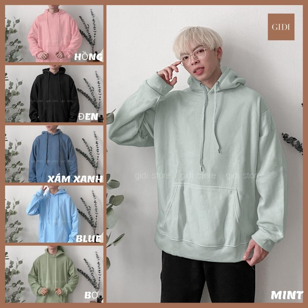 Áo Hoodie Basic thu đông Nam Nữ Unisex - Áo nỉ trơn chui đầu tay dài có mũ form rộng vải dày dặn