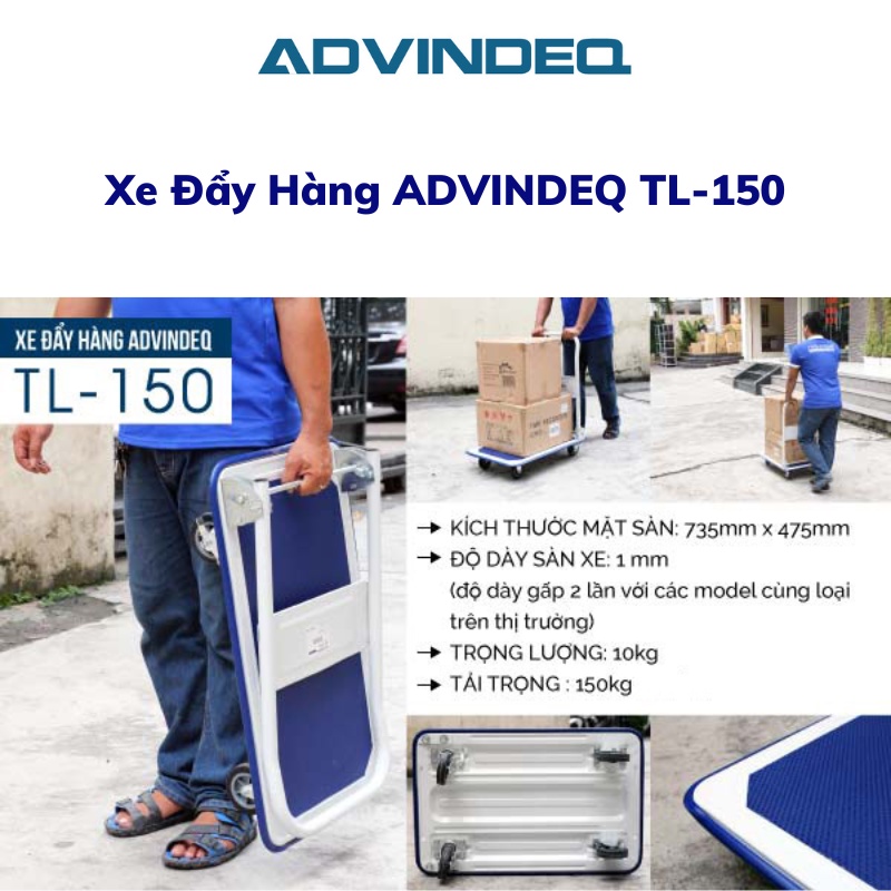 Xe đẩy hàng ADVINDEQ TL-150 tải trọng 150kg xe đẩy hàng gấp gọn độ dày sàn 1mm nhập khẩu chính hãng bảo hành 12 tháng