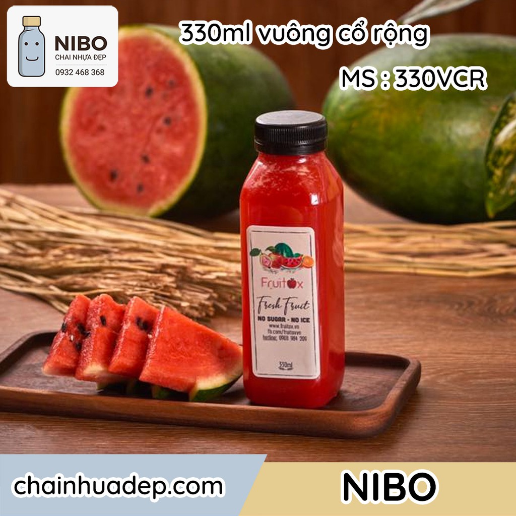 Chai nhựa cổ rộng 330ml vuông đựng chè dưỡng nhan, tuyết yến, trà sữa, nước ép. Chai nhựa NIBO