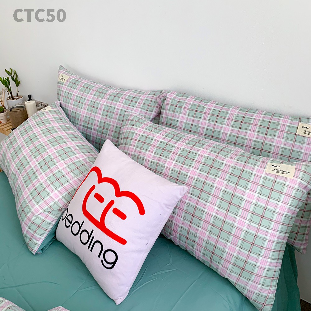 Bộ chăn ga gối Cotton TC REE Bedding CTC50 caro xanh mint đủ size giường
