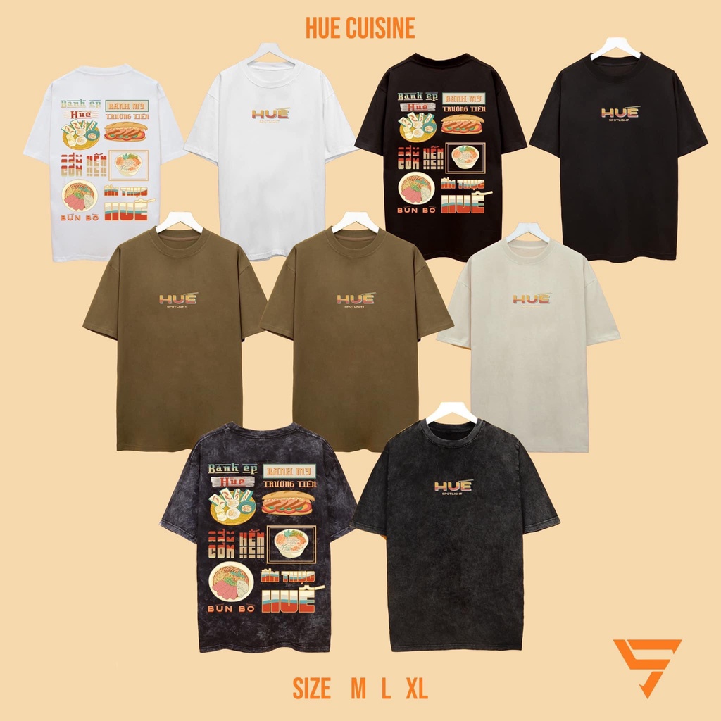 Áo Thun Huế - Đà Nẵng Cuisine Spotlight Unisex Thời Trang Basic Tee Phông Trơn Nam Nữ Oversize Form Rộng Co Giãn 2 Chiều