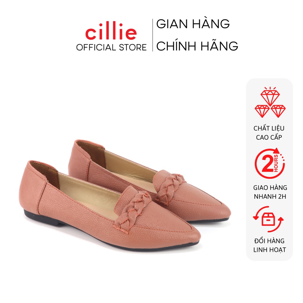 Giày búp bê nữ mũi nhọn thanh lịch phối quai nhún bèo nhẹ nhàng đế bệt đi học đi làm Cillie 1210