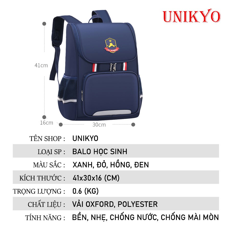 Balo cặp đi học sinh tiểu học nam nữ ba lô cho bé trai gái cấp 1 hàn Anh Quốc chống nước gù có phản quang Unikyo UN04