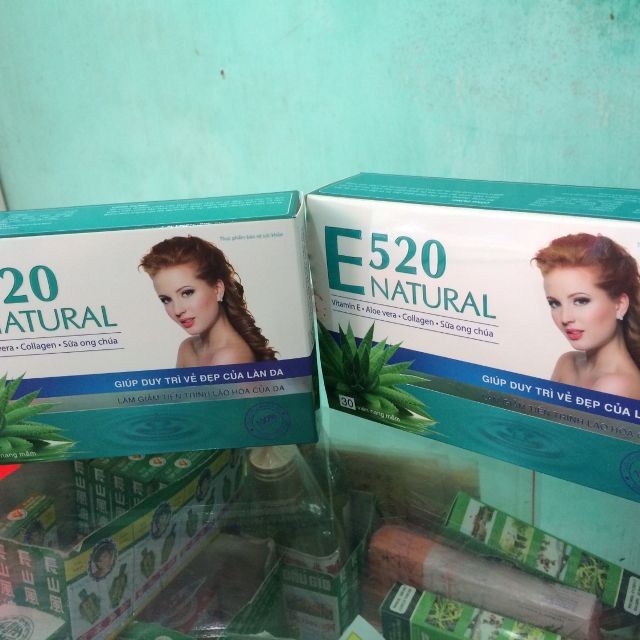 Viên Uống Bổ Sung Vitamin E - Đẹp Da, Mờ Nám, Sáng Da - E520 Natural - Collagen - Sữa Ong Chúa - Lô Hội - Hộp 30 Viên