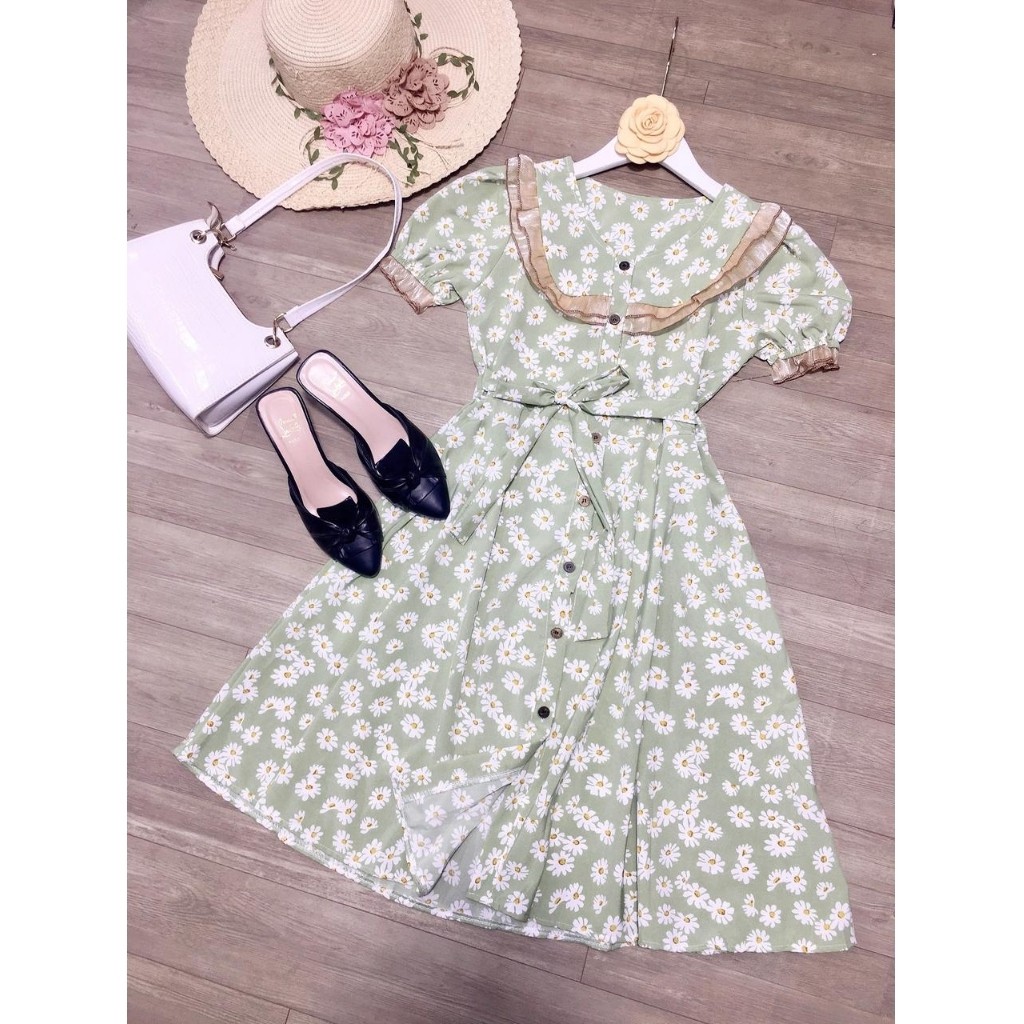 Đầm hoa nhí VINTAGE HC003 cổ viển bèo, from suông dài | BigBuy360 - bigbuy360.vn