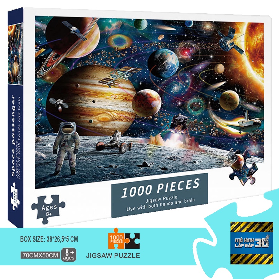 Bộ tranh ghép xếp hình 1000 mảnh Hệ mặt trời Phi hành gia Jigsaw Puzzle - Tranh ghép hình bằng giấy kích thước 75*50cm