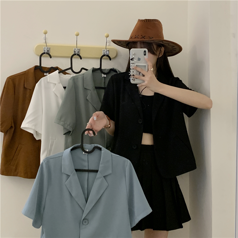 Áo Khoác Suit Ngắn Tay Với Thiết Kế Dáng Rộng Xinh Xắn Dành Cho Nữ