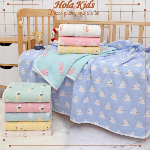 Chăn mùa hè cotton 6 lớp dễ thương cho bé sơ sinh HolaKids Decor