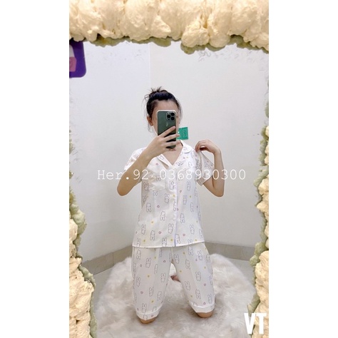 Bộ pijamas mặc nhà lửng ngố hoạ tiết nhiều hình đồ ngủ nữ xinh chất xô muslin mặc mát