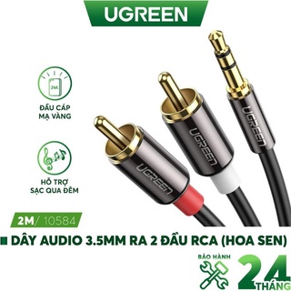 Dây Audio 3.5mm ra 2 đầu RCA (Hoa sen) 10583 UGREEN AV116 dài 2m - Hàng chính hãng
