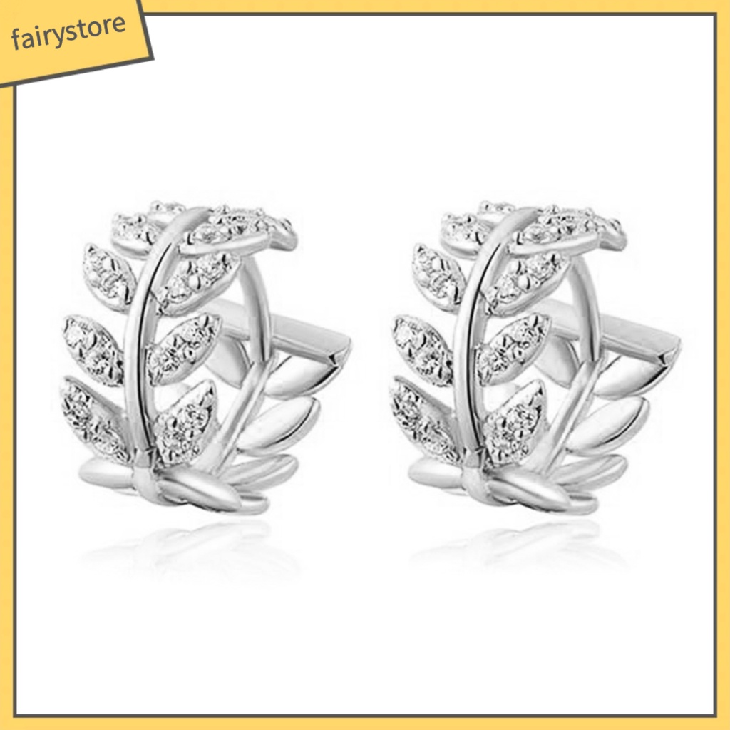 Bông Tai Hình Lá Đính Đá Cho Nữ