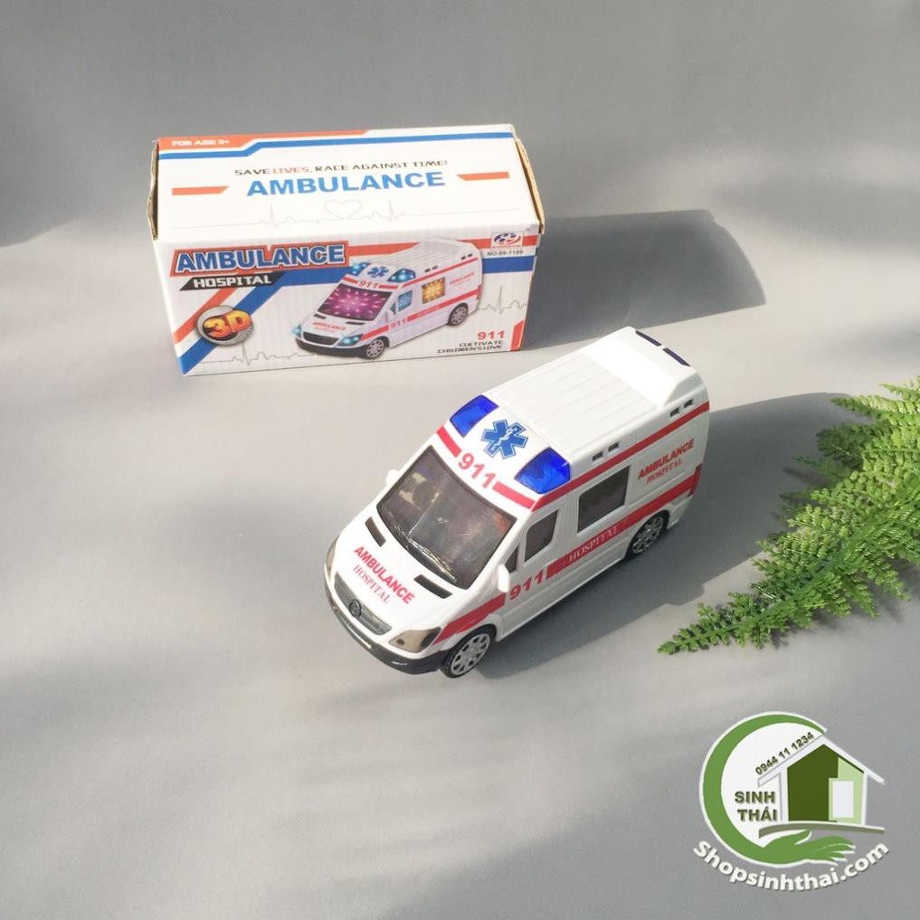 Xe cấp cứu chạy bin - xe cứu thương có đèn hú và còi hiệu cao cấp ( 16 x 8,5 x 7cm )