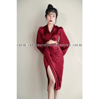 ( Ảnh thật - Mẫu độc quyền CEE RI ) Váy lụa đan chéo bụng màu trắng / đen / nude