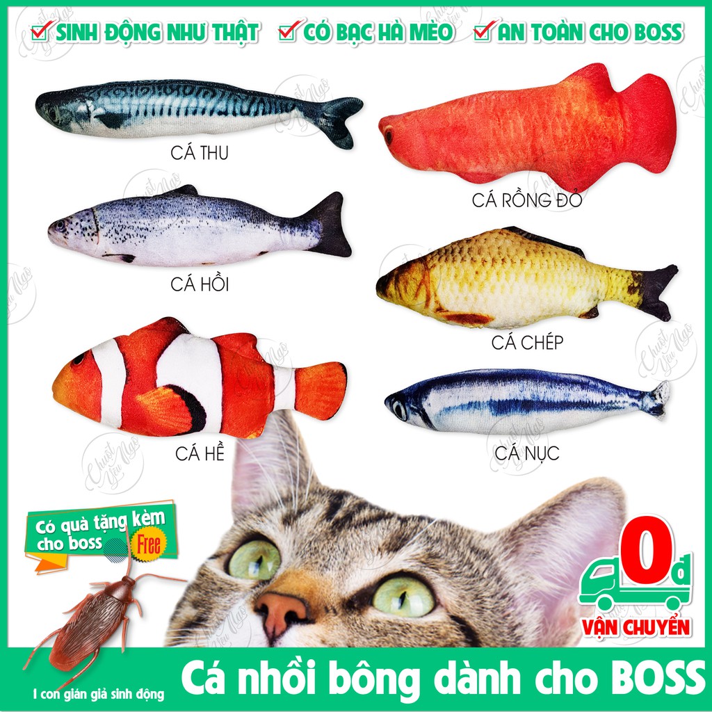 Cá giả nhồi bông đồ chơi cho mèo, đồ chơi chó thú cưng, đồ chơi cho chó hương bạc hà mèo chiều dài khoảng 20cm