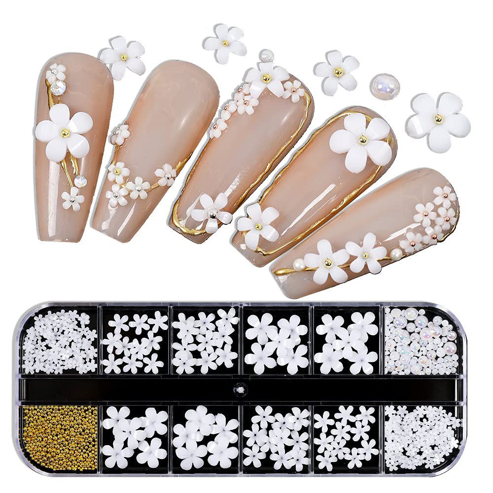 Hộp Ngọc Trai Giả 12 Ngăn Hình Vỏ Sò 3D Trang Trí Móng Tay Nghệ Thuật DIY