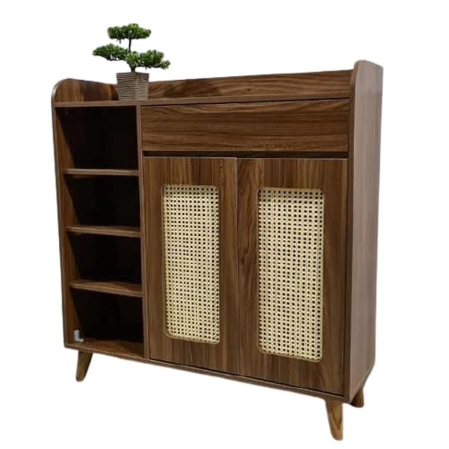 Tủ giày kệ giày giá giày dép nhiều ngăn kết hợp mây đan mắt cáo tự nhiên phong cách Bắc Âu mới nhất năm 2021