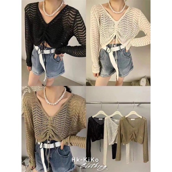 áo len lưới rút dây A459k