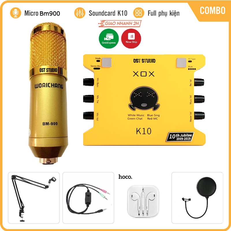 Bộ Mic Hát Livestream Sound Card K10 & Mic BM900 Hàng Loại 1 . Chuyên Livestream , Thu Âm , Live Big