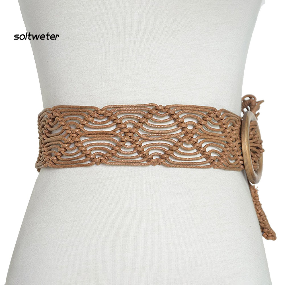 Thắt Lưng Da Khóa Gỗ Tròn Phong Cách Cổ Điển Cho Nữ