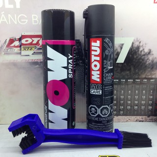 Bộ xịt sên WOW 600ml, dưỡng sên Motul C2 400ml và chải sên 3D