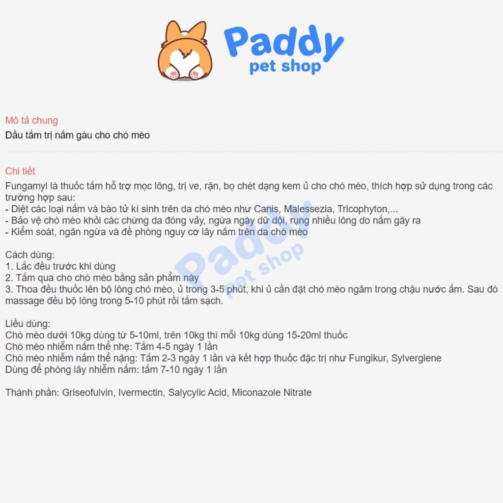 Sữa Tắm Fungamyl & Dermatic Ngừa Nấm Da, Vảy Gàu Cho Chó Mèo