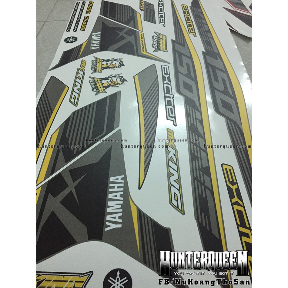 Tem Exciter 150. Tem rời MX King chỉ vàng, NHÁM, dán xe xám mặt nạ đen. Xe màu khác vui lòng inbox