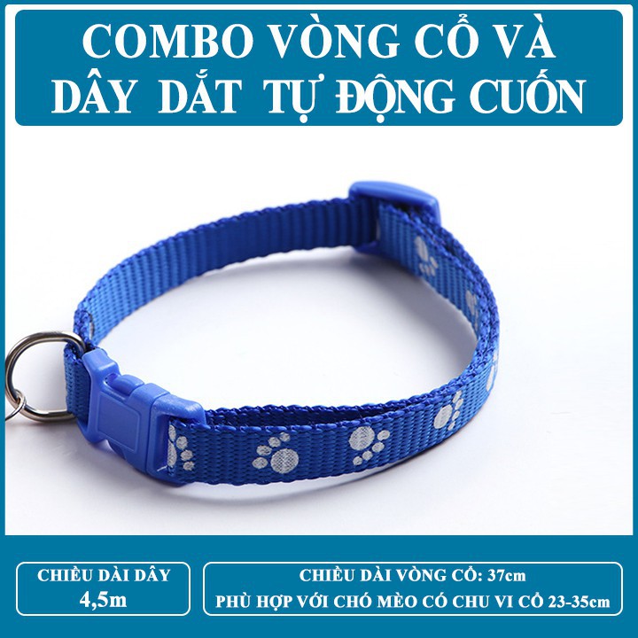 [COMBO] Dây Dắt Cuốn Tự Động và Vòng Cổ - Phù hợp với Chó Mèo từ 3-7Kg - DD0801