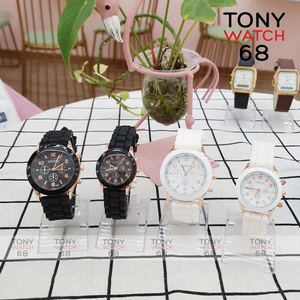 HÀNG CAO CẤP -  Đồng hồ cặp đôi nam nữ Geneva dây cao su trắng mặt kính cong độc đáo chính hãng Tony Watch 68  - Hàng Ca