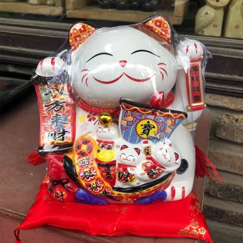 Mèo Thần Tài May Mắn 20cm, Thiên Khách Vãn Lai,Mèo Maneki Neko Mèo Phong Thủy - Atotoki Decor