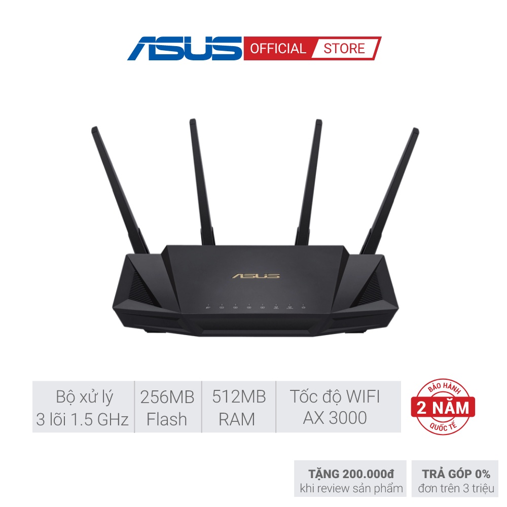 Router Gaming ASUS RT-AX3000 2 băng tần, Wifi 6 (802.11ax), AiMesh WIFI Mesh, MU-MIMO, Ai