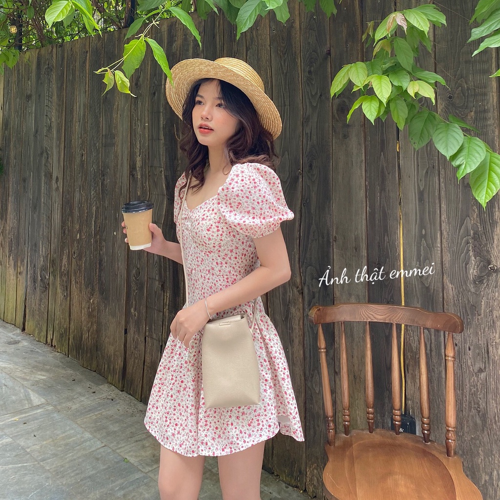 Đầm hoa nhí, váy cúp ngực cổ vuông dáng xòe Emmei-v110 | BigBuy360 - bigbuy360.vn
