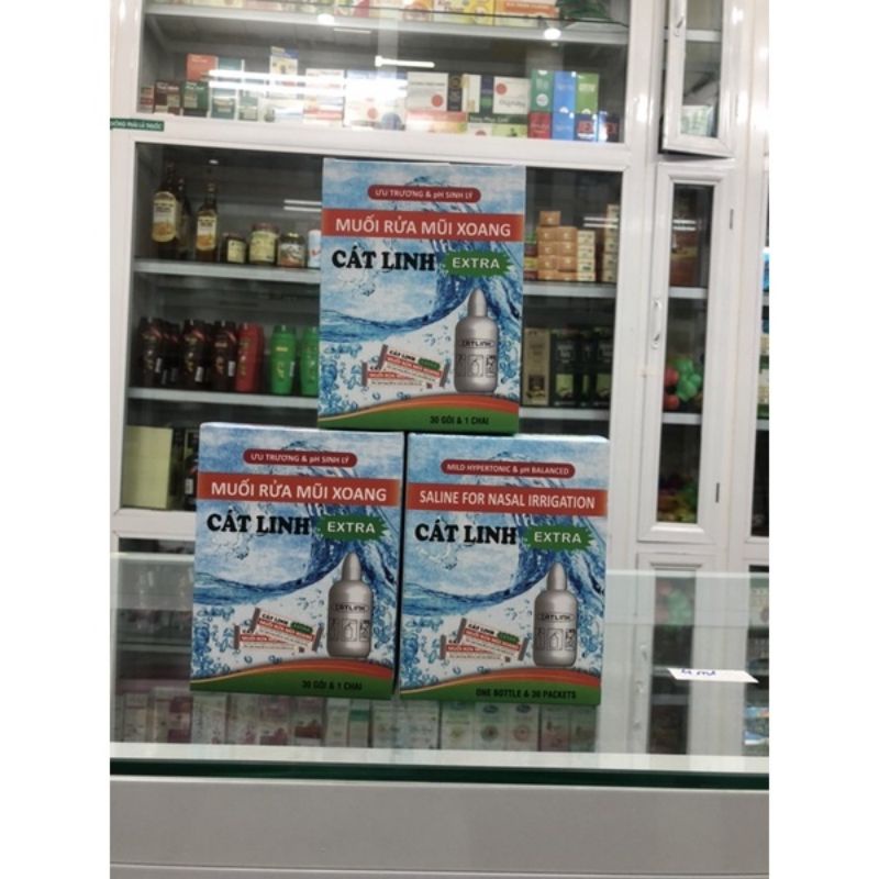 Bình rửa mũi Cát Linh extra hộp 1 bình + 30 gói muối