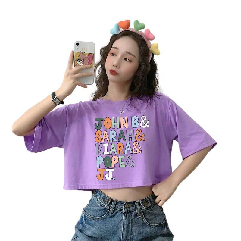 Áo Thun Crotop Form Rộng Tay Ngắn Chất Cotton Mền Mại In Chữ JONH SARAH KIARA POPE Ulzzang Style Hàn Quốc TTT0137
