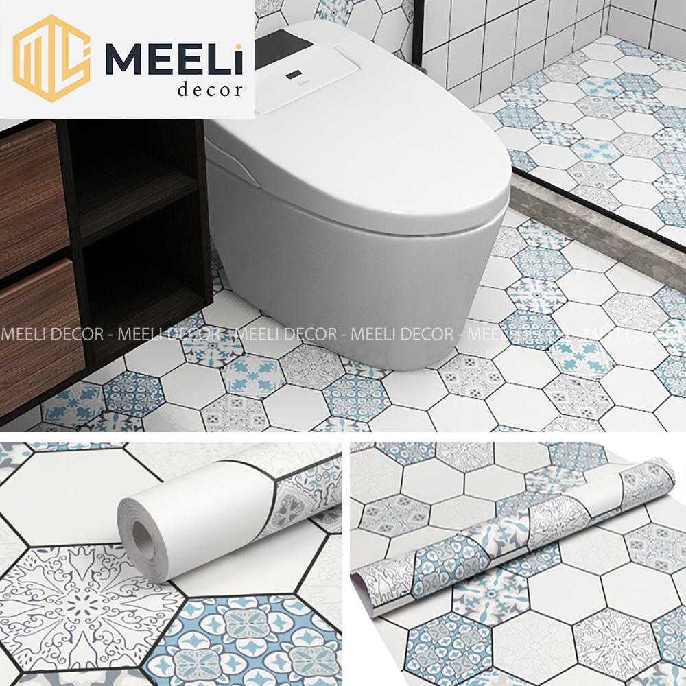 Decal dán sàn vệ sinh, nhà bếp, sẵn keo dễ dán, loại dày chống thấm nước, kt 3m x 60cm, ME21 - Meeli Decor