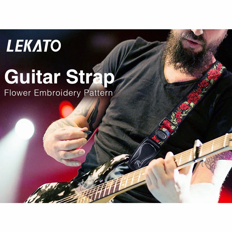 Dây Đeo Bằng Da Cho Đàn Guitar Điện Lekato Lgs-6 Kèm 6 Miếng Gảy 2 Khóa
