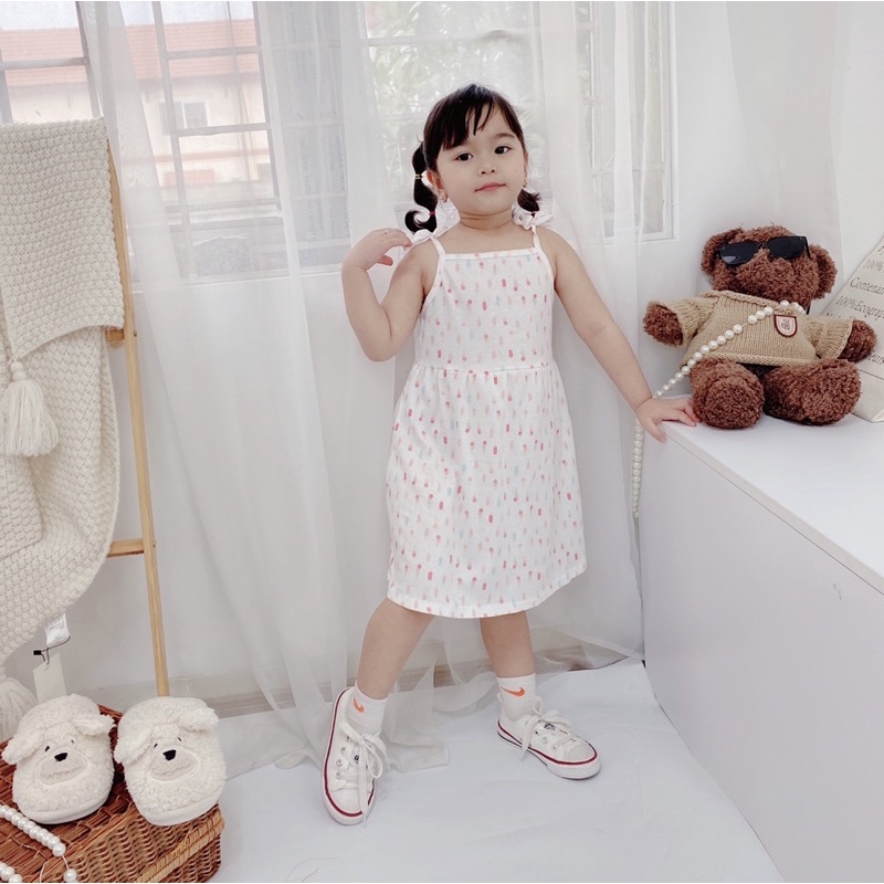 Váy thun 2 dây thắt nơ bé gái