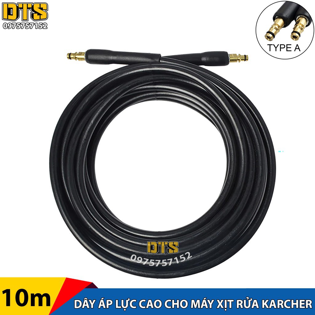 10m Dây áp lực máy rửa xe Karcher - Ống dây phun thay thế máy xịt rửa áp lực Karcher K2 - K7 (2 đầu cài kết nối nhanh)