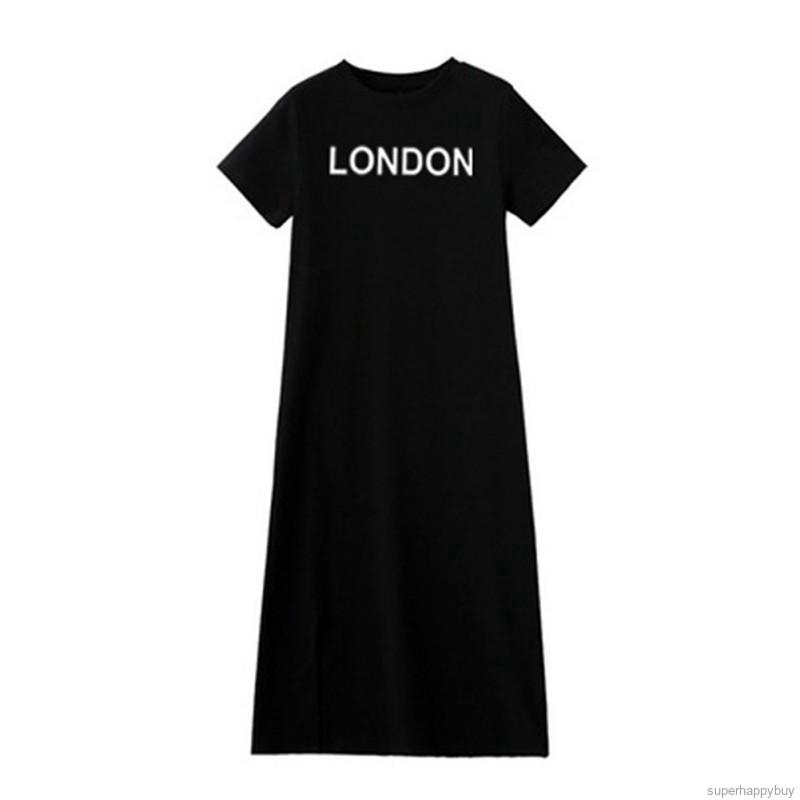 Women's Long Dress Casual Letter Printed Loose Fashion Sexy Spilt Long Dress | BigBuy360 - bigbuy360.vn